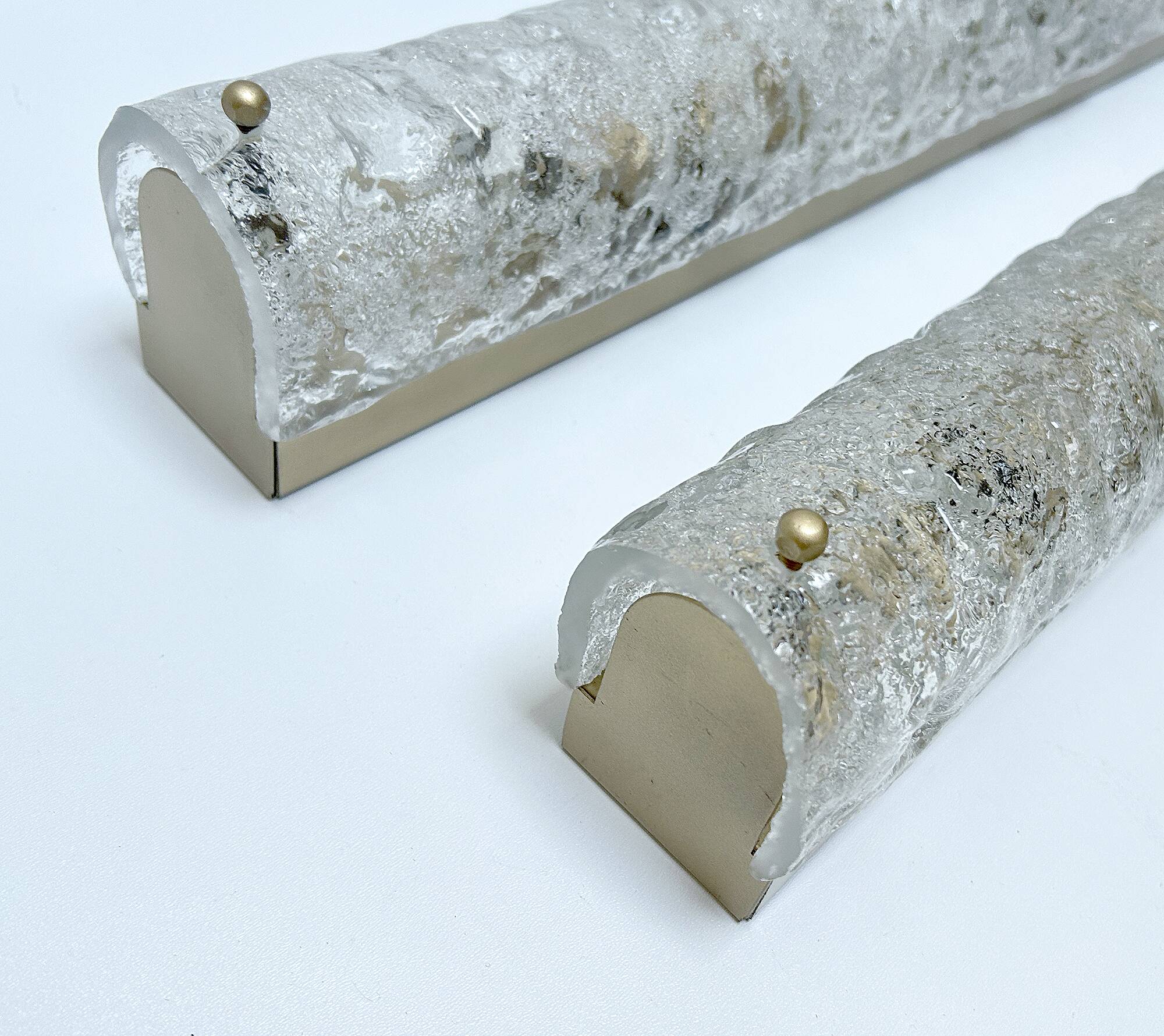 Pair of large vintage brutalist wall lights, murano glass