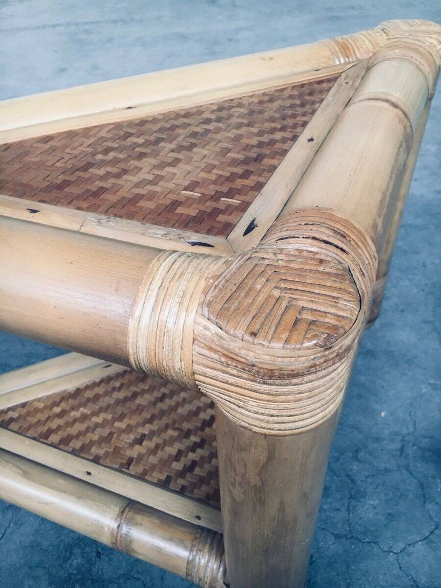 Handcrafted Bamboo Corner Table Set, 1970s, Set of 2