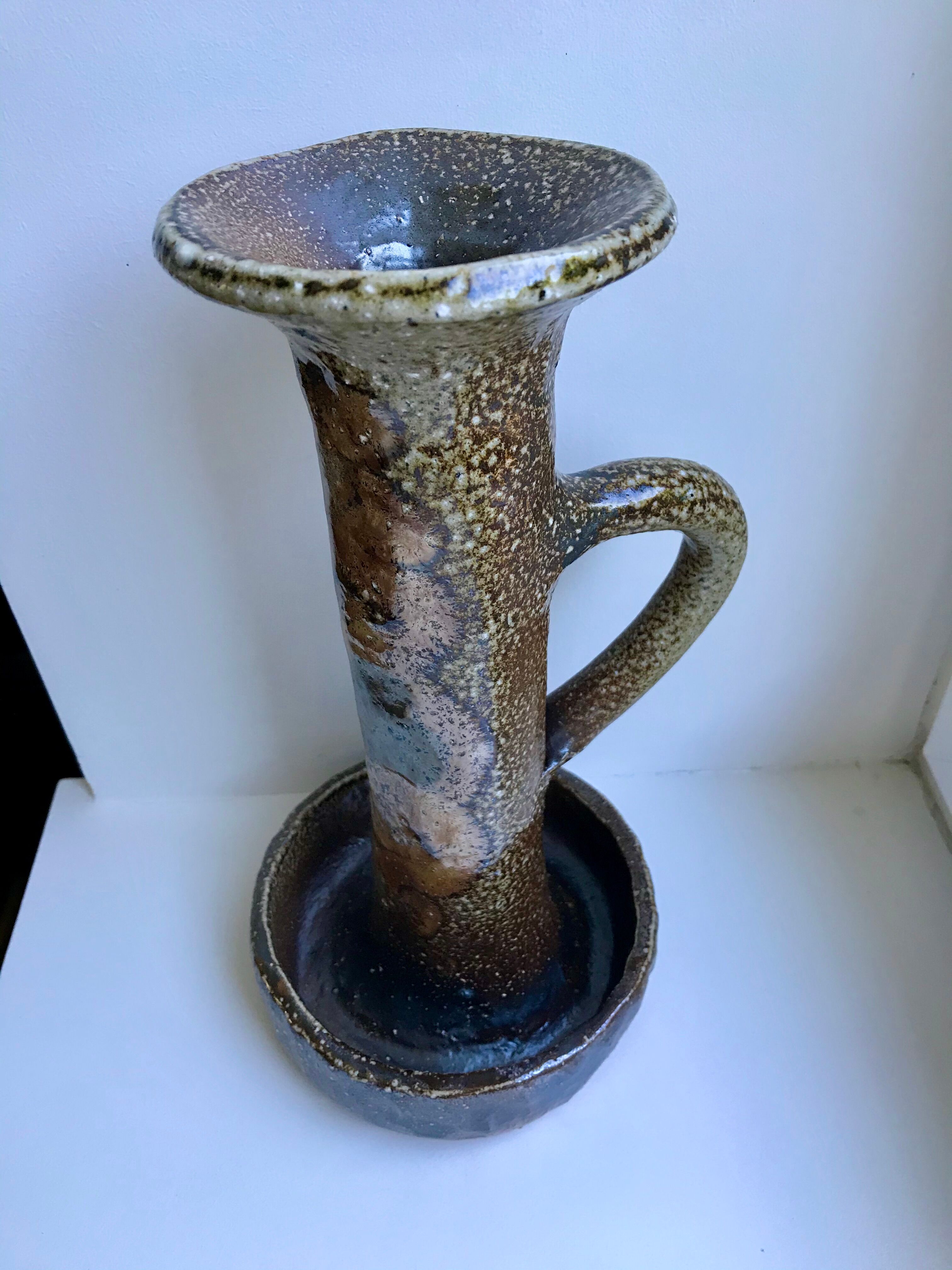 Huge candle holder in pottery / glazed ceramics 60s-70s