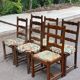 6 solid wood chairs in dark oak and floral fabric