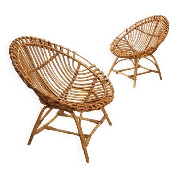 Vintage woven bamboo armchairs, Italian design, 1960s.