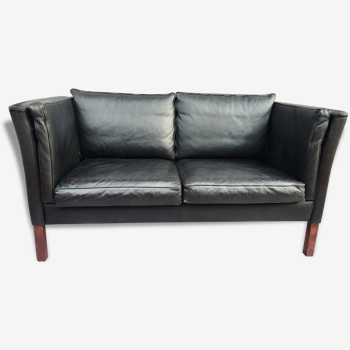 Scandinavian sofa in black leather, early 1970s