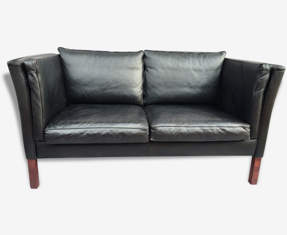 Scandinavian sofa in black leather, early 1970s