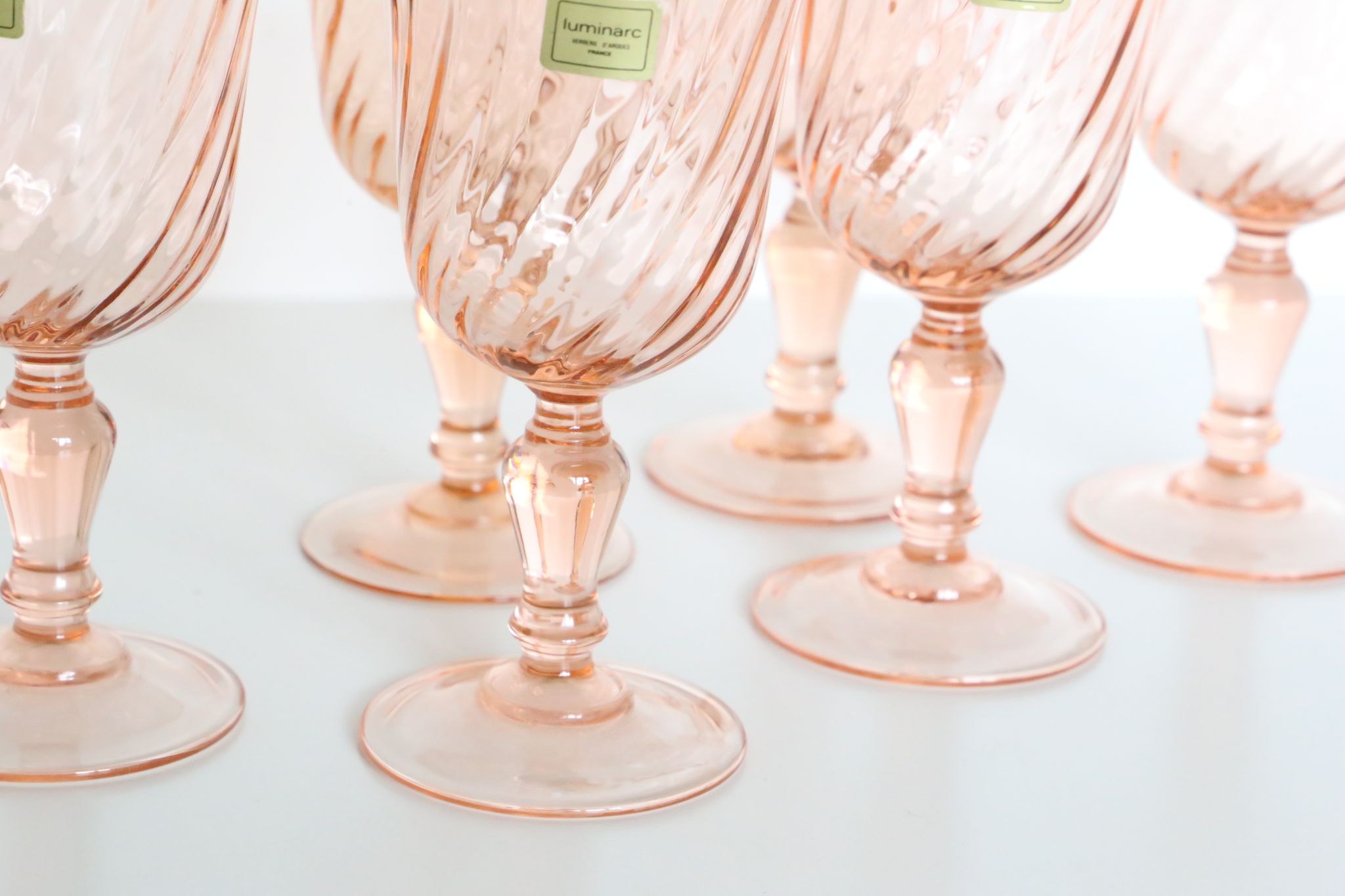 Set of 6 wine glasses in pink glass, Rosaline, by Arcoroc