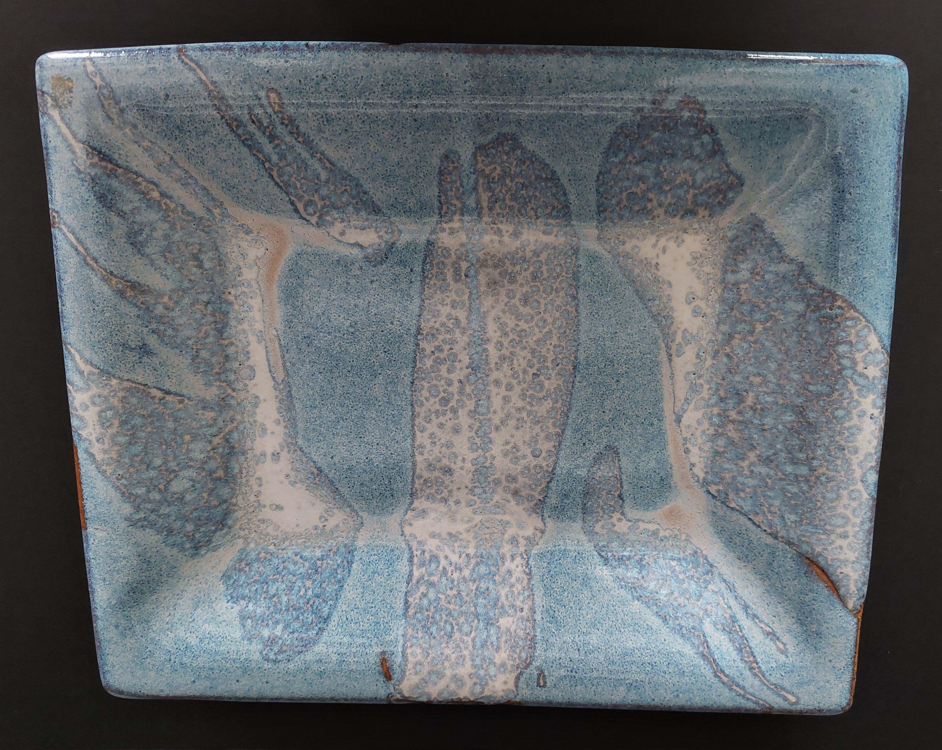 Rectangular dish glazed terracotta ceramic XXth signature