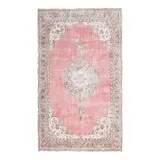 Tapis turc vintage en laine et coton rose noué à la main
