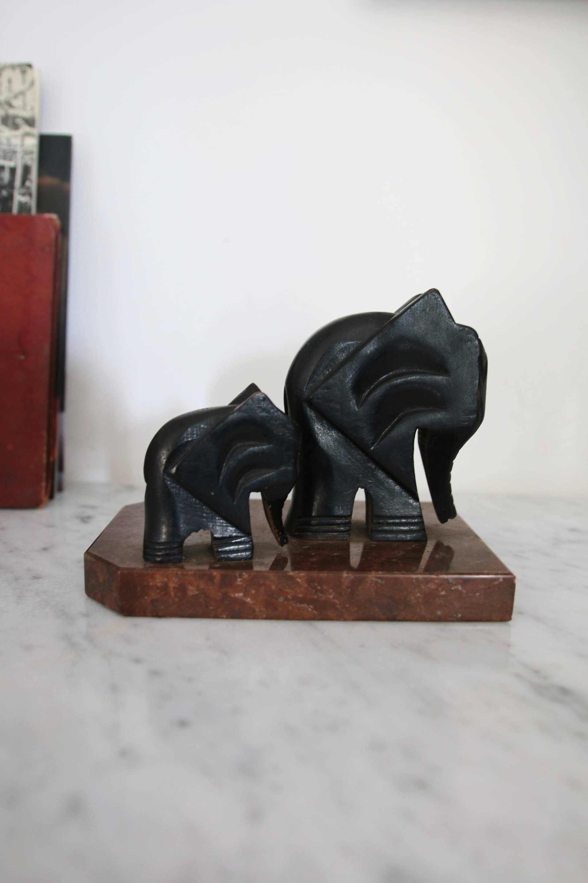 Serre-livres art déco, bois et marbre, Armand