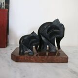 Serre-livres art déco, bois et marbre, Armand