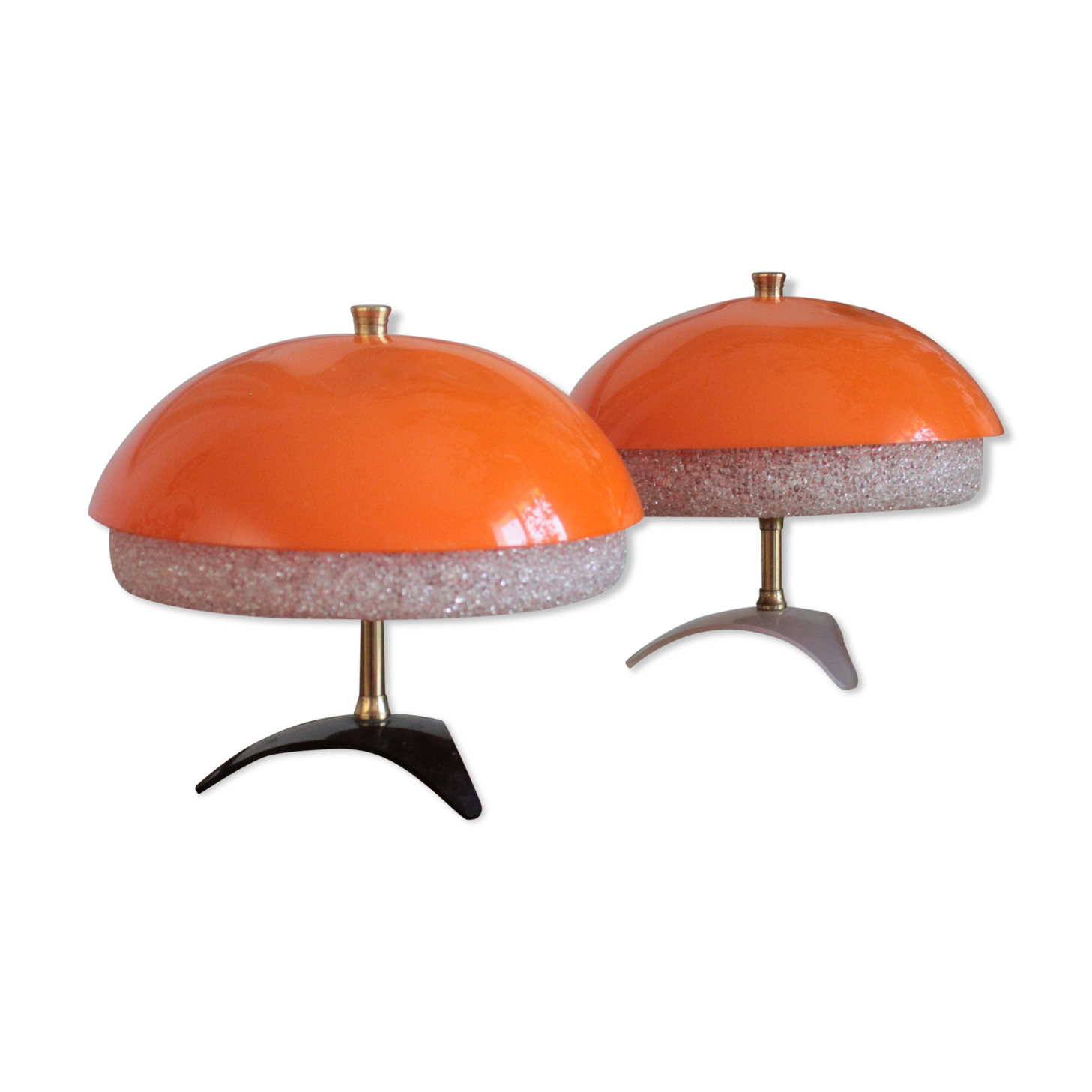Pair of Philips 1960 mushroom bedside lamp, granite and orange vintage perspex