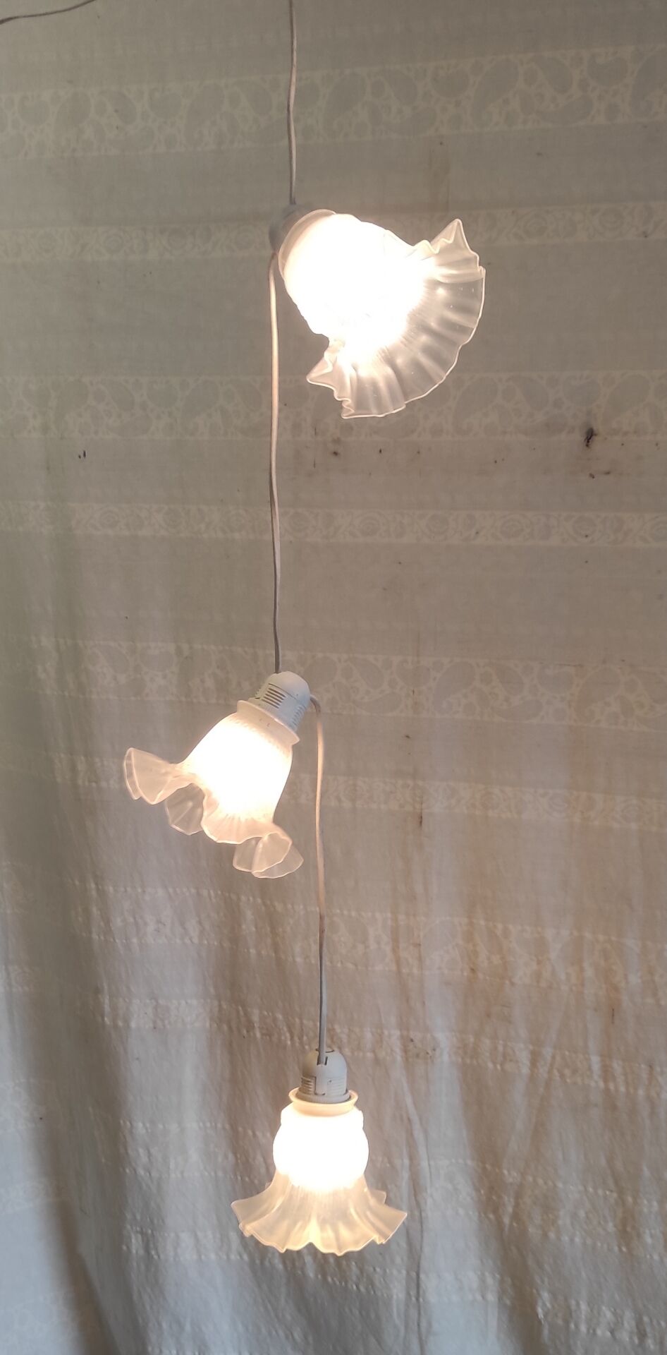 Suspension with 3 glass tulips - mid 20th century.