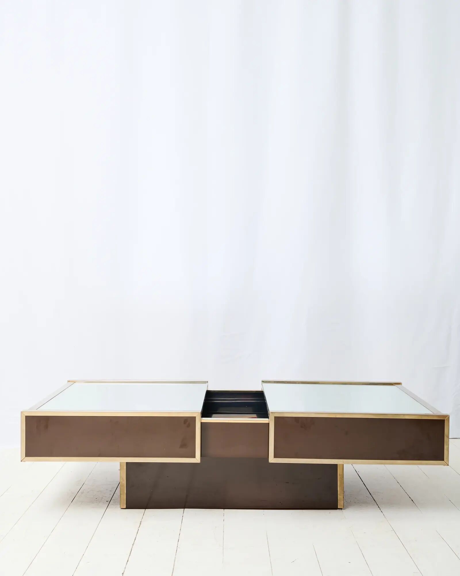Table basse bar miroir et marron, Willy Rizzo, Cidue, 1970s