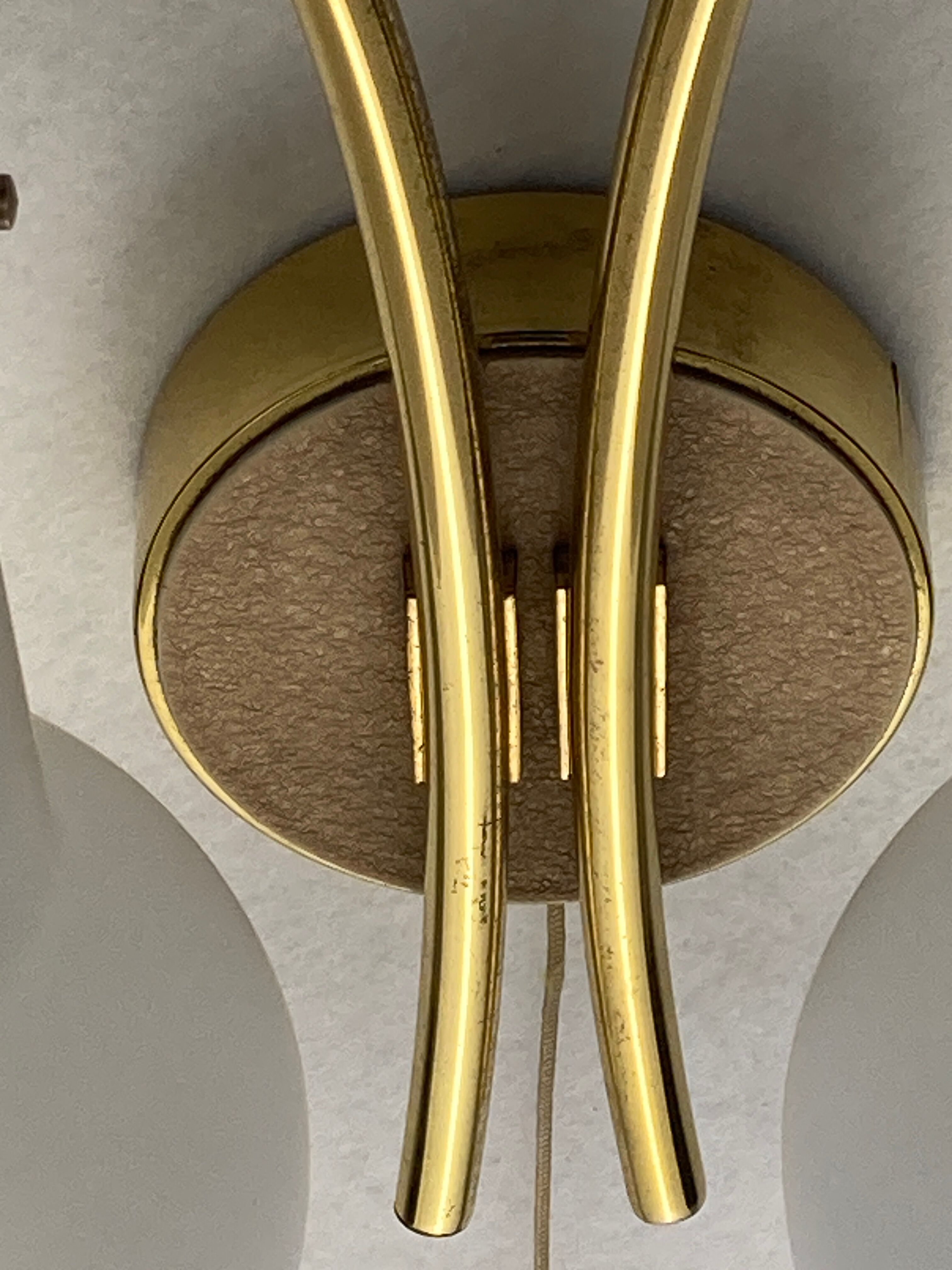 Pair brass and opaline wall sconces or bedside lamps, Austria 1950s