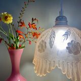 Vintage pink frosted glass lampshade pendant light