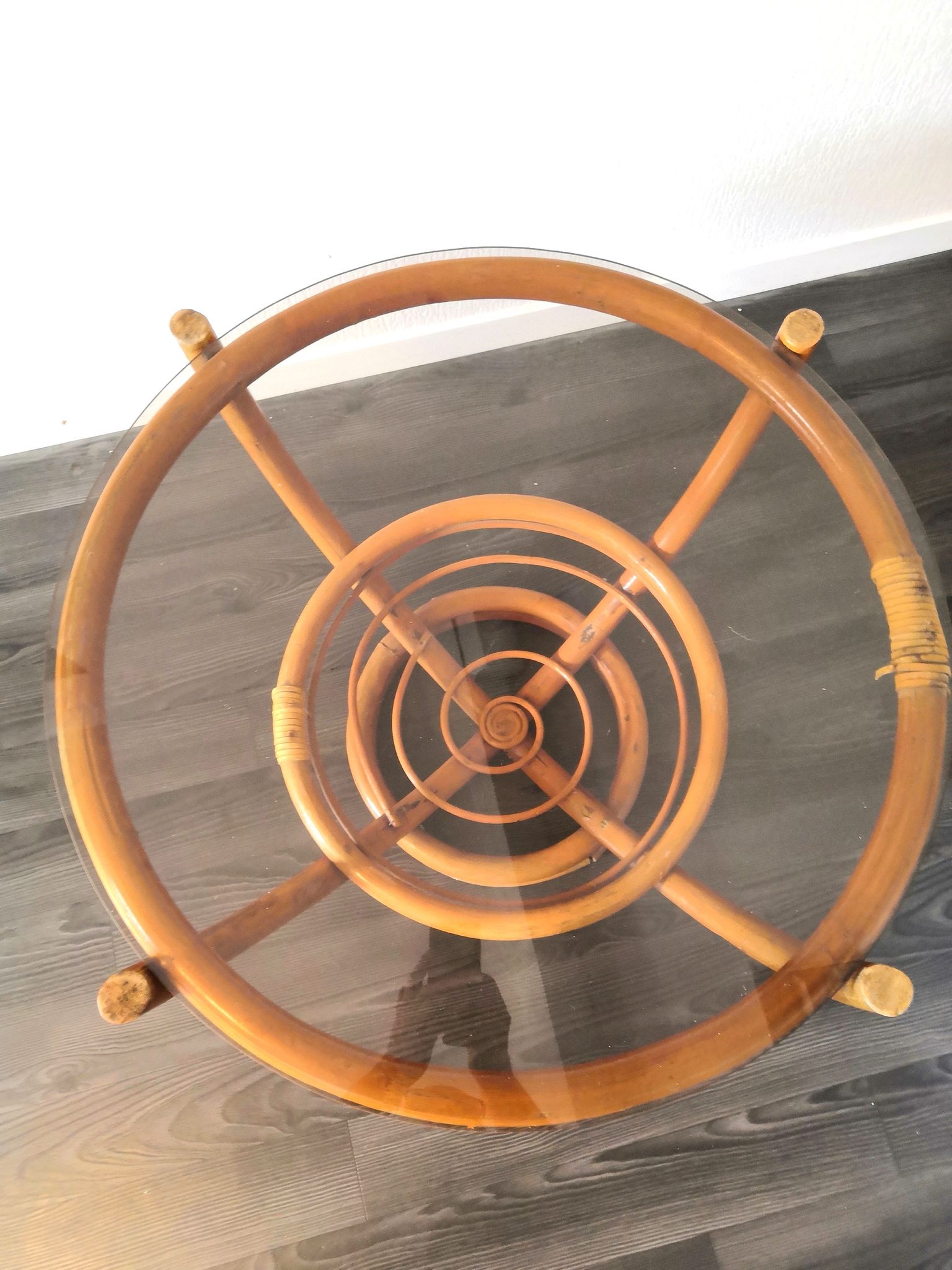 Table basse bambou et verre design années 60 - 70