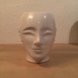 2 black and white ceramic head vases, face