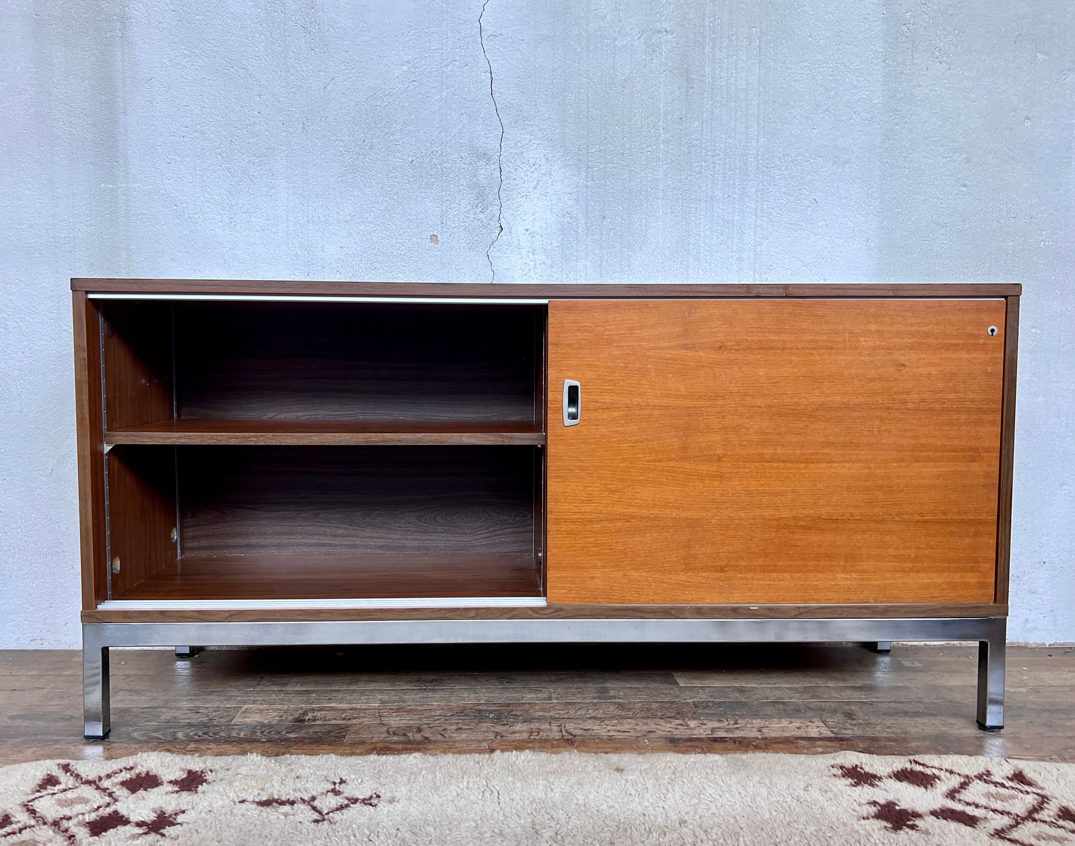Enfilade 2 sliding doors in teak feet vintage chrome