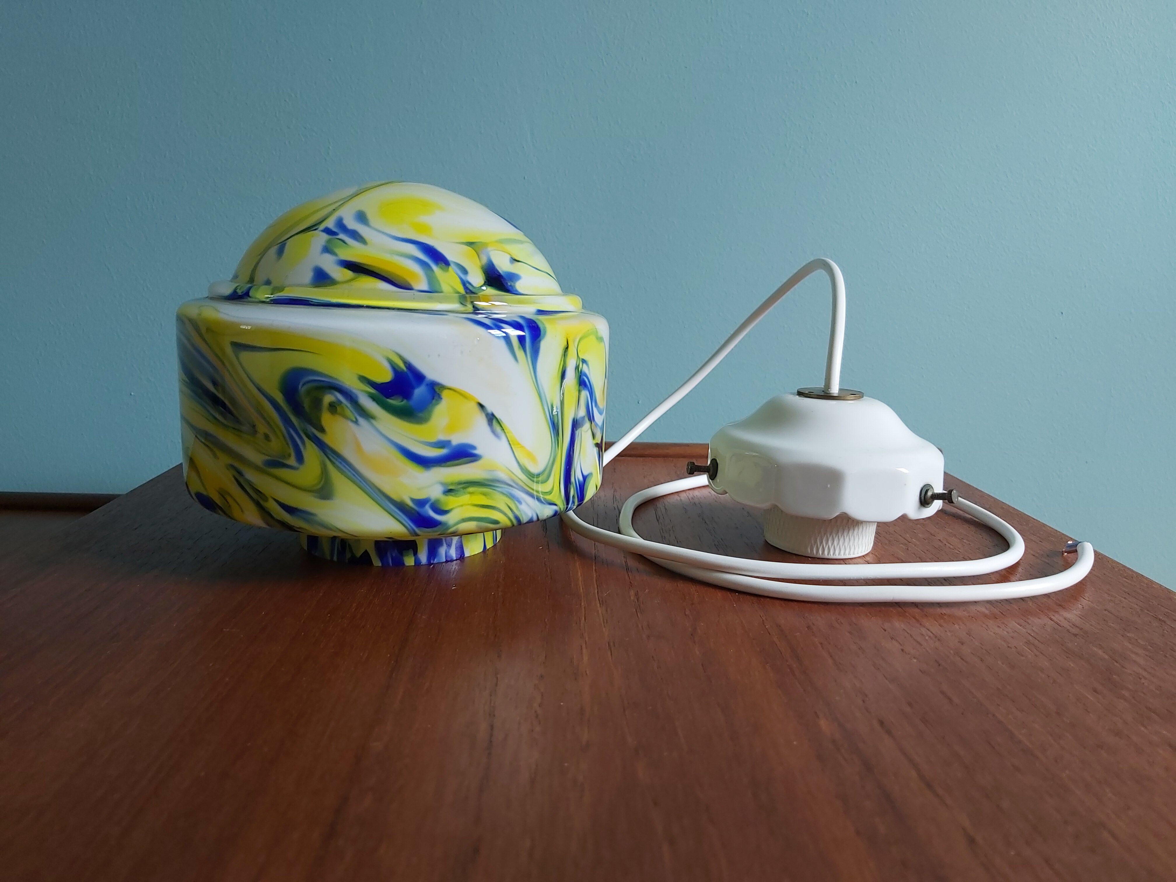 Multicolored veined opaline pendant lamp, 60s