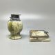 1960s mid-century modern Italian onyx smoking set with table lighter & ashtray
