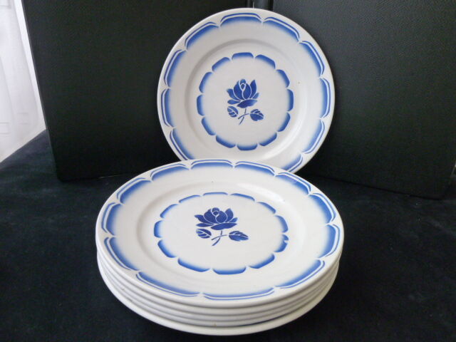 Set of 6 flat plates opaque porcelain from Badonviller