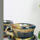 Set of 2 stoneware mugs with saucers, artisanal pottery, 1980