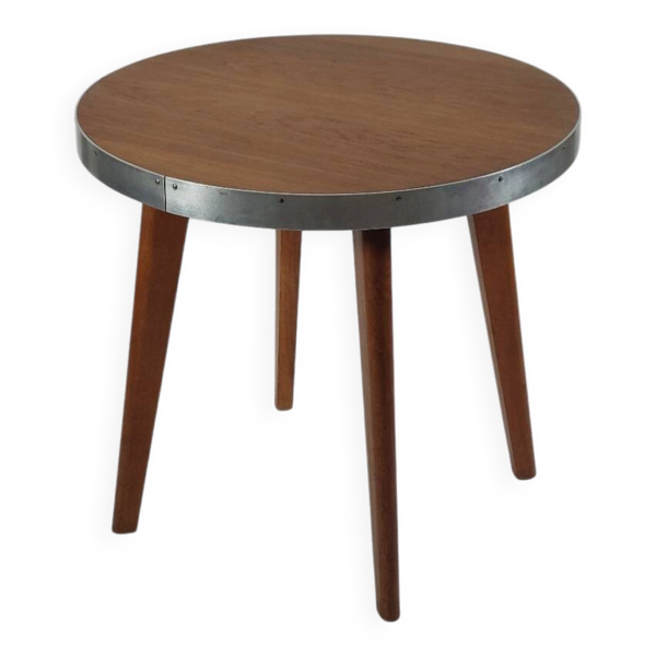 Table d'appoint en métal et teck vintage des années 50