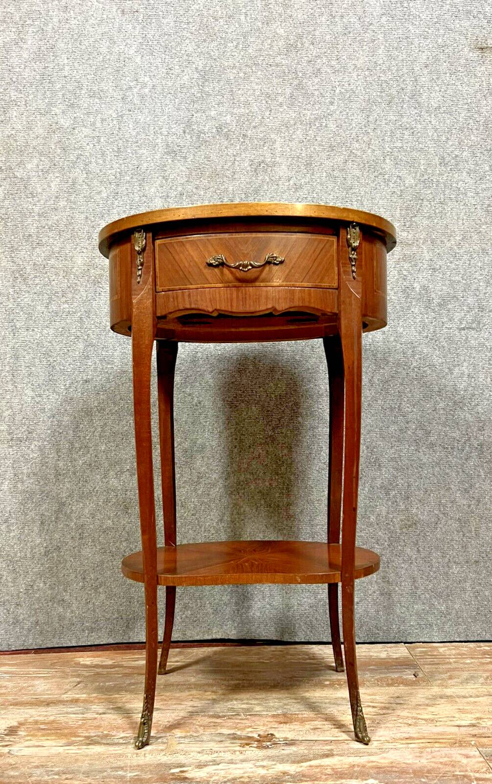 Louis XV style ceremonial marquetry drum table / circa 1920