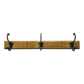 Antique wooden coat rack with metal hooks