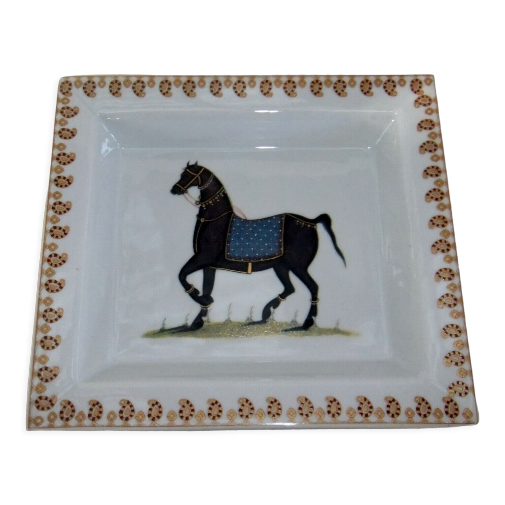 Flat cup empty pocket Jean Dange paris horse porcelain