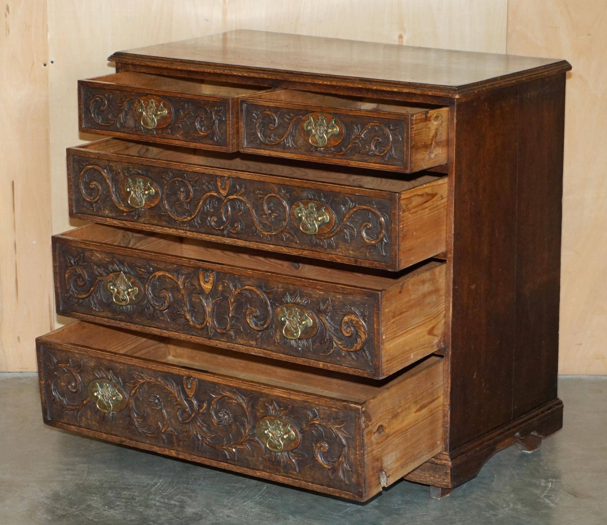 Victorian oak commode finely carved.
