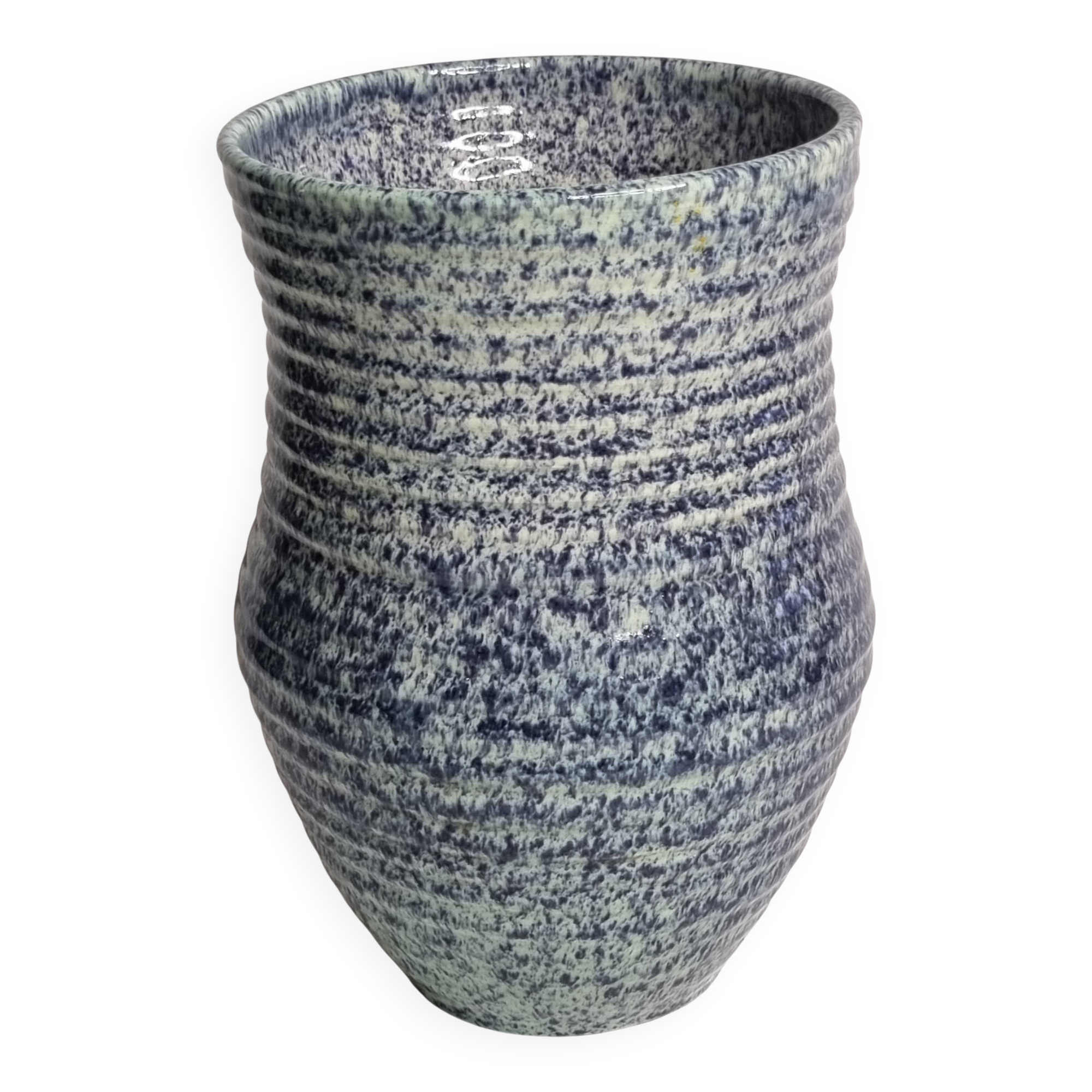 Speckled blue glazed stoneware vase – signed Accolay – 20 cm
