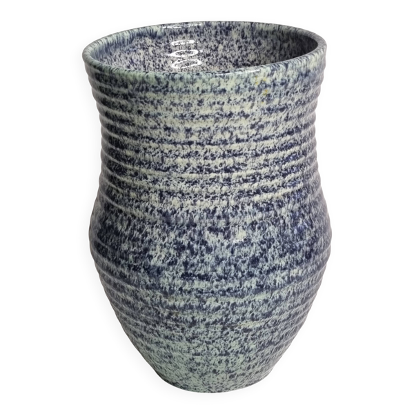 Vase en grès émaillé bleu moucheté – signé Accolay – 20 cm — Beyit