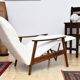 Fauteuil avec repose-pieds rabattable en Bouclé blanc crème, années 1960