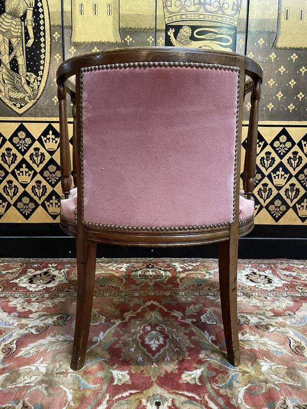 English office chair in mahogany and pink velvet