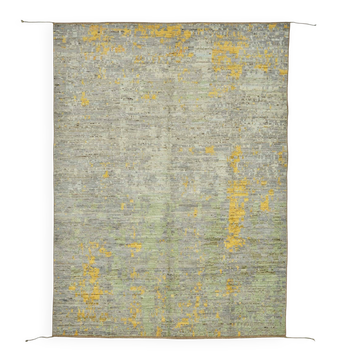 Tapis tribal tissé à la main, pièce unique, 200 cm x 283 cm, en laine verte