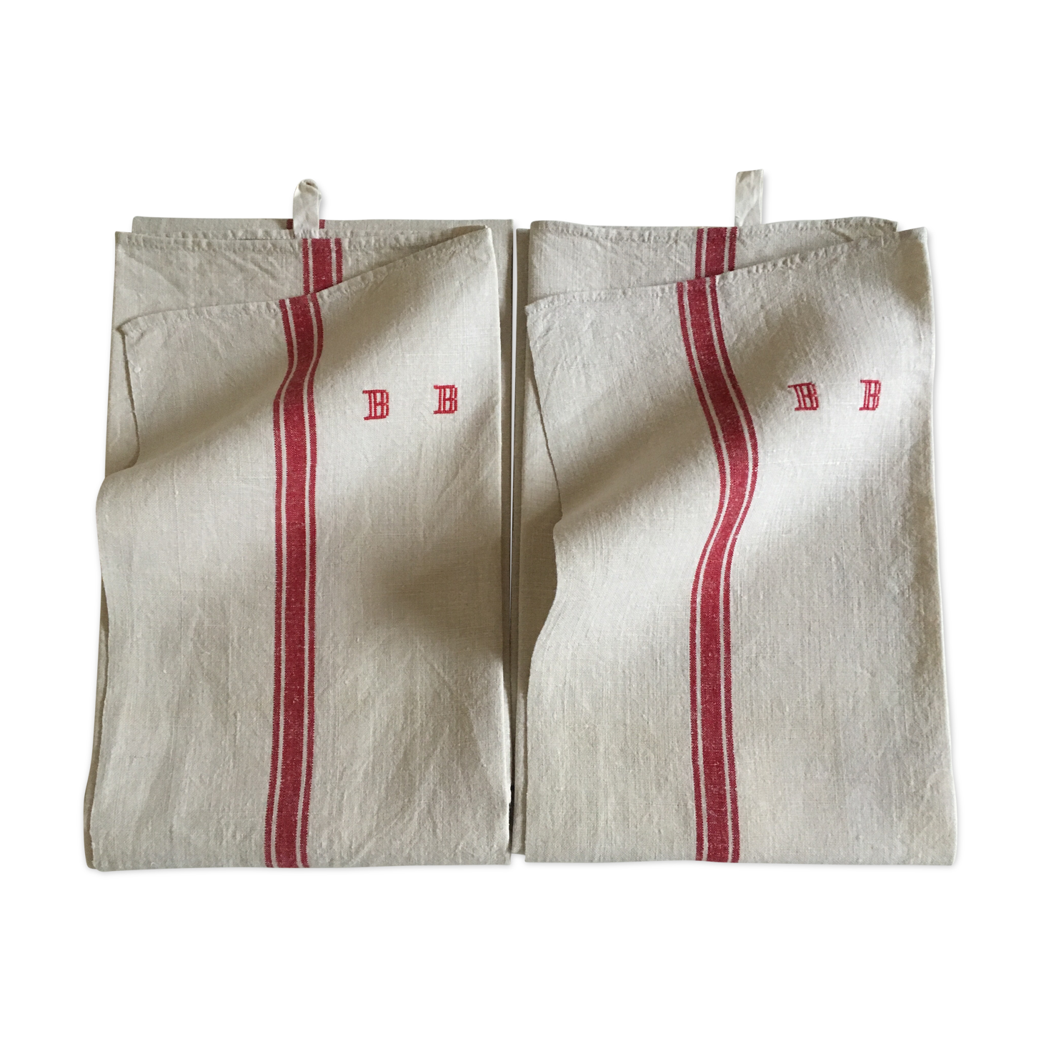 Pair of dishcloths linen monograms old