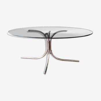 Dining table glass and chrome 1970