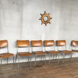 Series of 6 vintage industrial school chairs stackable 1950 thermophorized seating