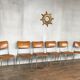 Série de 6 chaises d'école industrielle vintage empilable 1950 assise thermophormé