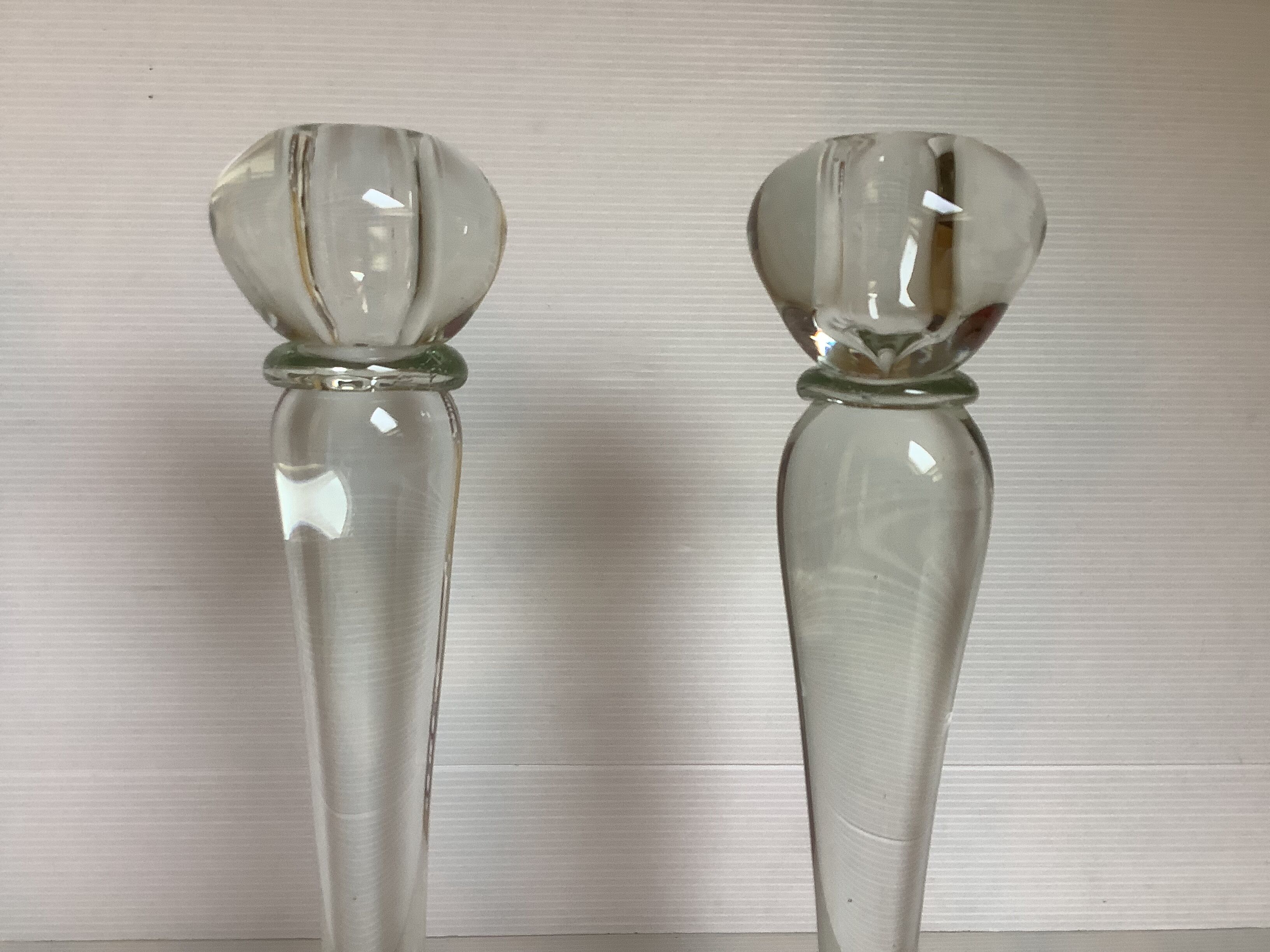 Pair large glass candle holders