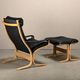 Ingmar Relling Siesta Lounge Chair and Ottoman in naturel Oak and Black Lea