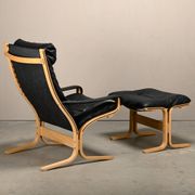 Ingmar Relling Siesta Lounge Chair and Ottoman in naturel Oak and Black Lea