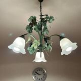 Vintage chandelier in painted metal with retro vine leaf pattern