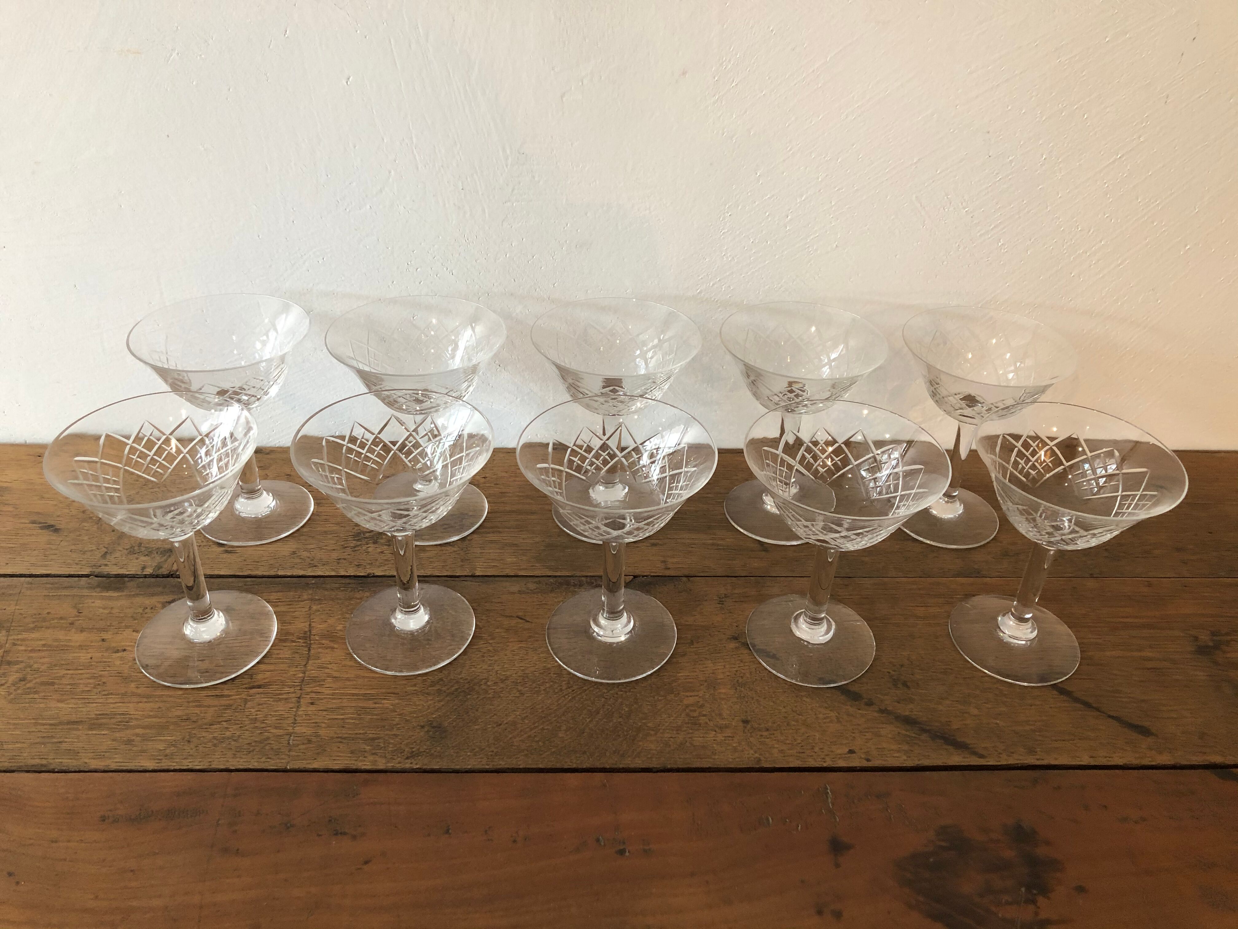 10 Silver crystal champagne glasses.