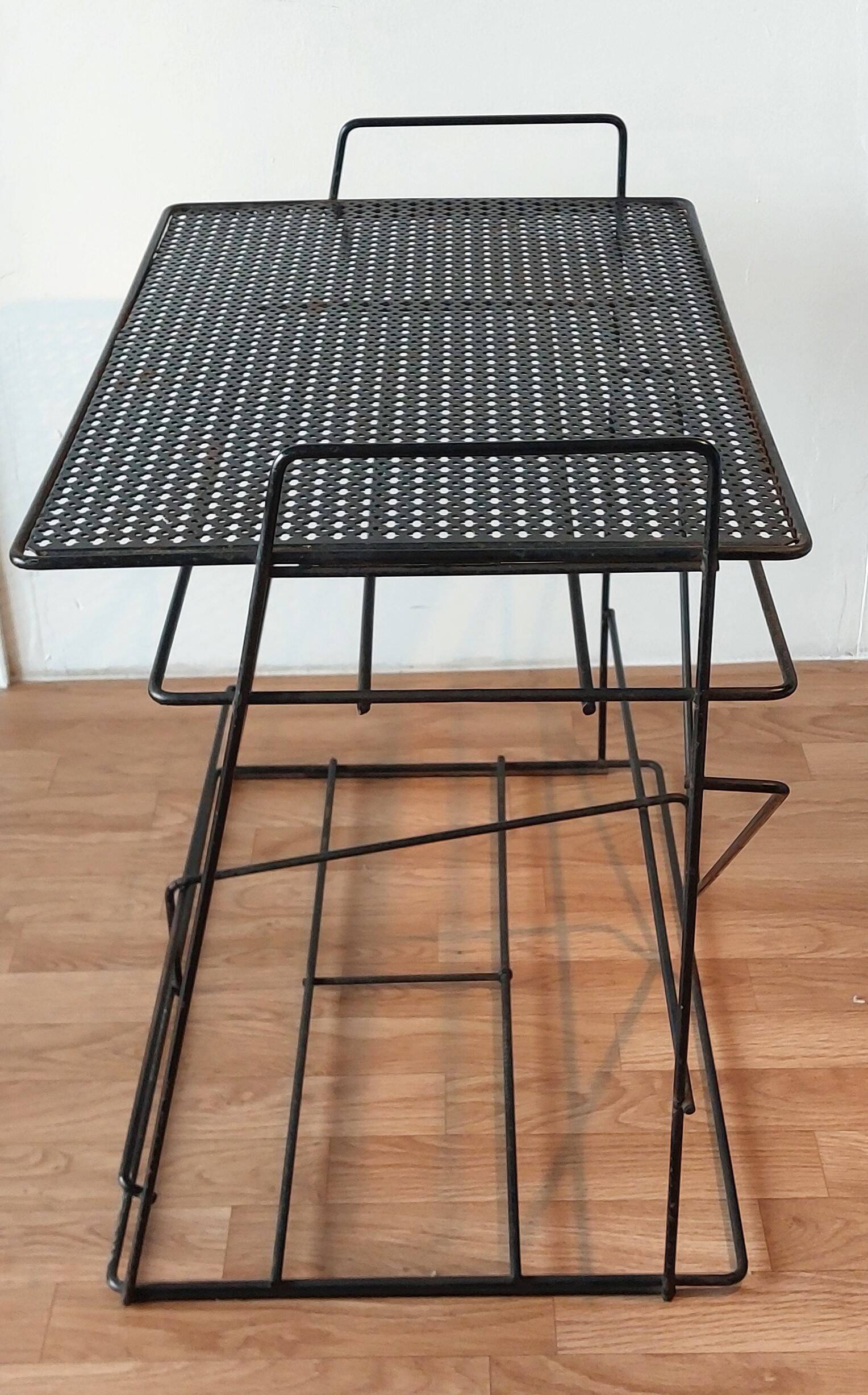 Perforated black metal serving table 1950/1960.