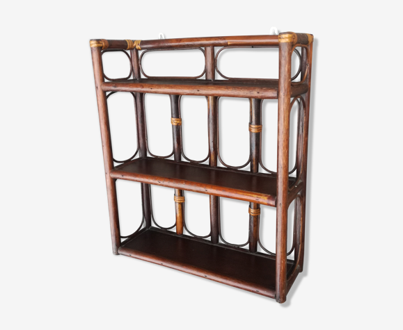 Wall shelf with 3 rattan shelves, 1970s