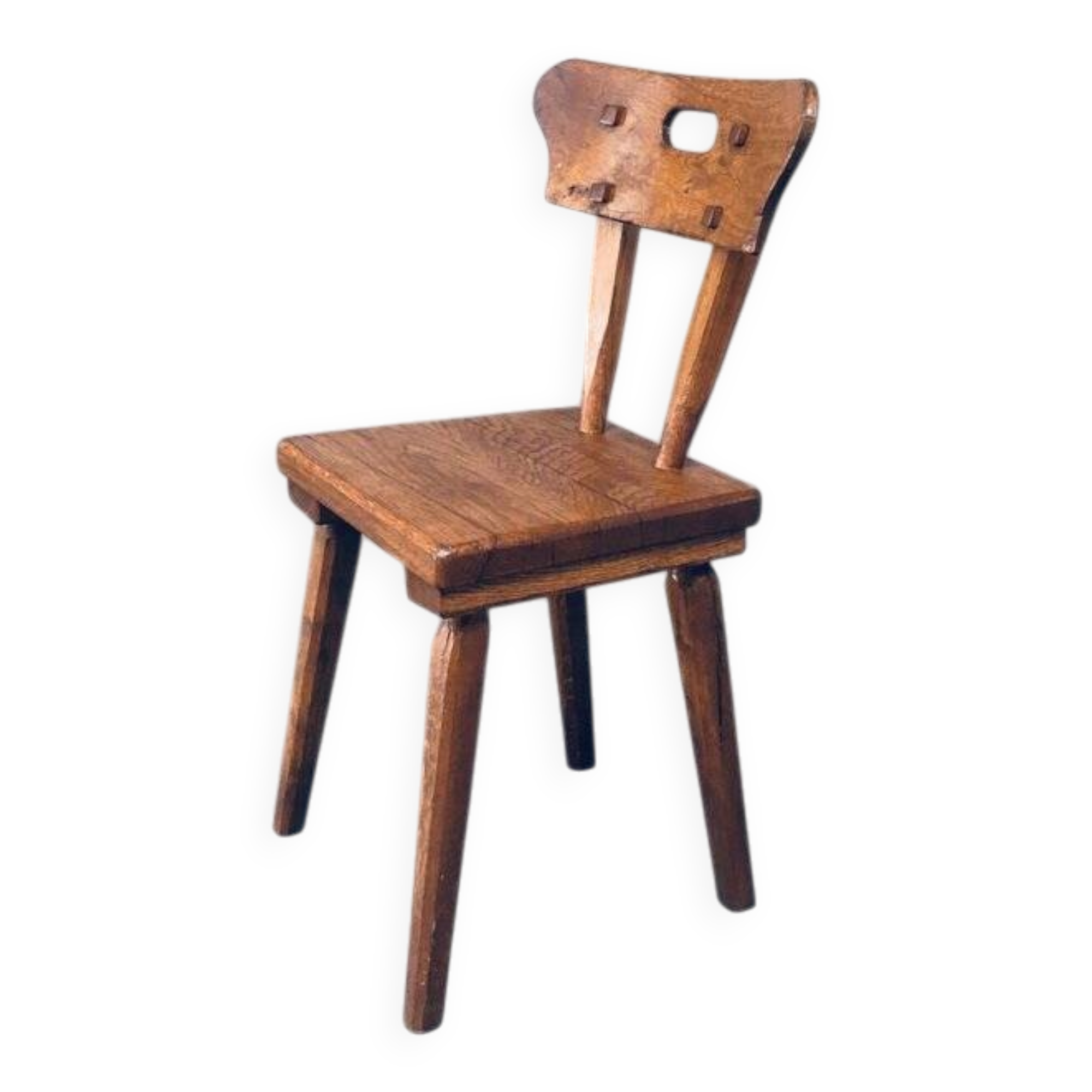 French Folk Art Rustic Dining Chair Set in Oak, 1940s, Set of 6