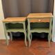 Upcycled Louis XV bedside tables – Sage green, wood and wicker