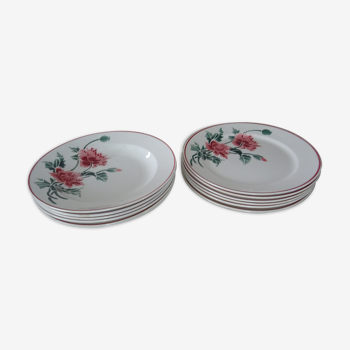 12 assiettes anciennes plate et creuse HBCM Creil Montereau Luxeuil œillets