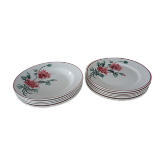 12 assiettes anciennes plate et creuse HBCM Creil Montereau Luxeuil œillets