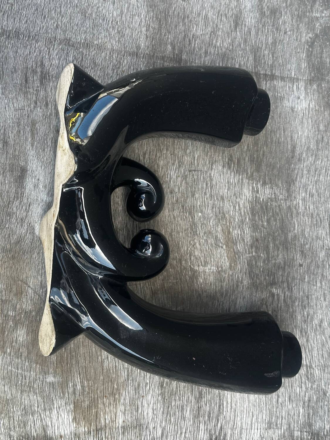 Vallauris Black Ceramic Candle Holder from the 50s